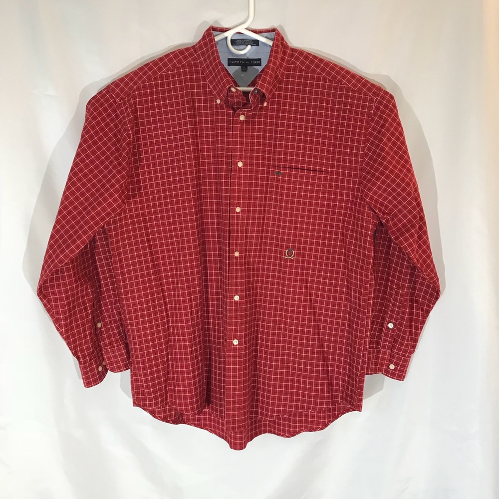 TOMMY HILFIGER MENS SHIRT  SIZE XL  RED PLAID